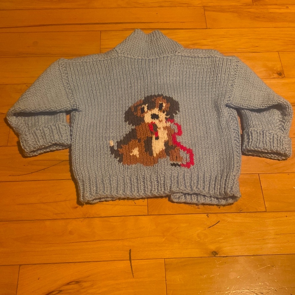 Cozy Hand Knit Kids Light Blue Cardigan Sweater